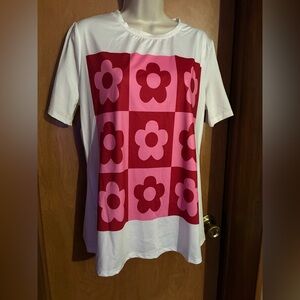 Floral Graphic T-Shirt and Pants in Red and Pink XL